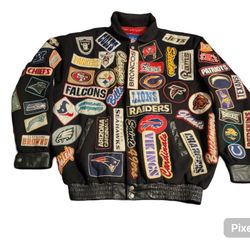 Vintage Reebok Jeff Hamilton NFL All Over Patch Wool Jacket *Rare*