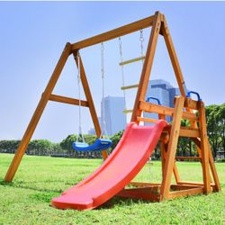 Wooden Swing Set with Slide | Outdoor Playset for Toddlers | Swing-N-Slide Set Kids Climbers [NEW] **Assembly Req** 