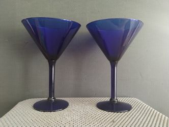 Set of 2 Vintage Cobalt Blue Martini Glasses