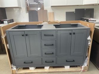Bathroom vanity cabinet 60” solid mango Quartz top with sinks and backsplash
