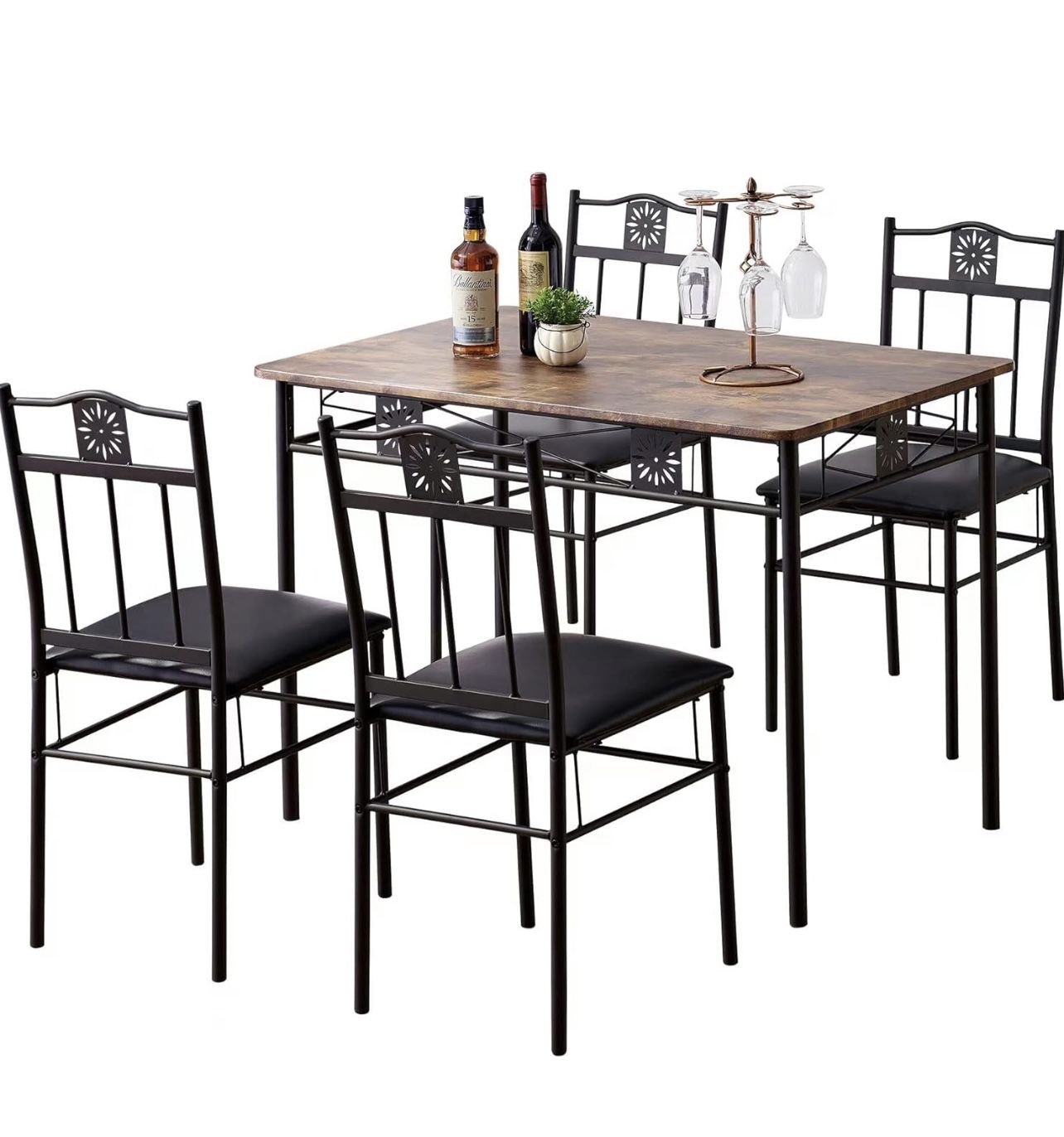 VECELO Dining Table Set with 4 Chairs, Retro Brown