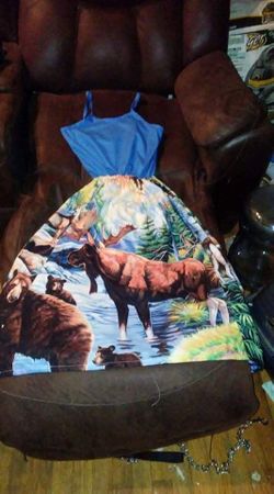 Blue Wildlife Spaghetti Strap Maxi Sundress