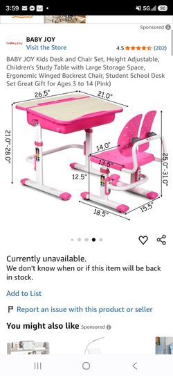 Kids height adjustable desk and Chair Set Study Table with Large Storage Space