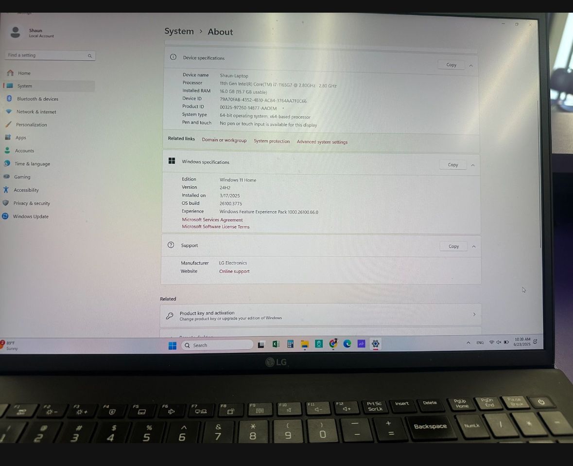 LG GRAM 17in laptop (i7, 16GB memory)