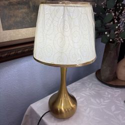 Modern Metal Table Lamp with Gold Base, Beige Fabric Shade, Elegant Teardrop Shape