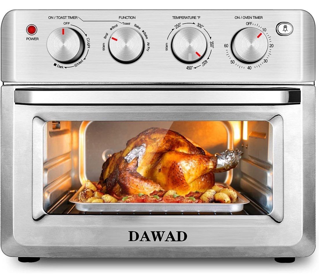 Toaster Oven Air Fryer Combo,DAWAD 19QT Countertop Convection Oven for Fries, Pizza, Chicken, Cake, Cookies, 4 Accessories & 33 Original Recipes, Easy