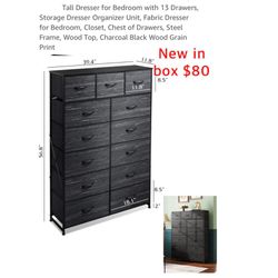 New in box Tall Dresser for Bedroom with 13 Drawers, Storage Dresser Organizer Fabric Chest of Drawers, Steel Frame, Wood Top, Charcoal Black Wood $80