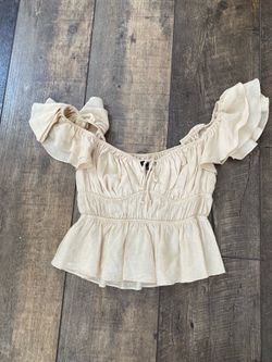 Cotton Candy LA Puff Sleeve Crop Top Sm off white Ruched Ruffle Boho Peasant