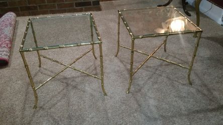 Vintage small solid brass mcm bamboo style accent tables