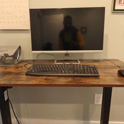 Wooden Desk With Monitor, Keyboard, Mouse, chair 