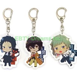 Set of 3 Bungou Stray Dogs Anime Acrylic Keychain Akutagawa Atsushi Osama v3
