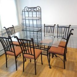 Glass Dinning Table 66" x 42" + 6 Chairs + shelf