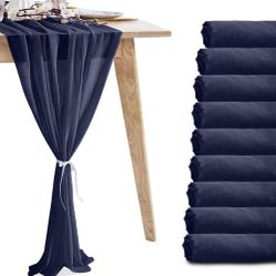 10 Pack 10ft Navy Blue Chiffon Table Runners Wedding Table Runner Sheer Romantic Tulle Table Runner For Christmas Wedding Bridal Tea Party Baby Shower