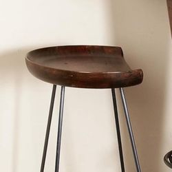 New - Set of 4 - Deco 79 Metal Bar Stool with Wood Seat, 17" x 14" x 32", Brown