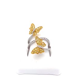 18k White Gold 0.71cctw Yellow Diamonds 0.48cttw Round Diamonds Butterfly Ring