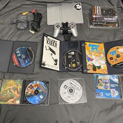 Grey Ps2 Slim With Games 