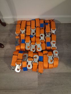 Lot of Orange Tie-Down Straps with Metal Hooks