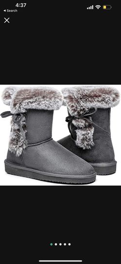 Women's Classic Mid-Calf Warm Shoes Fur Lined Winter Snow Warm Slip on Anti-Slip Boots for Outdoor Size 9