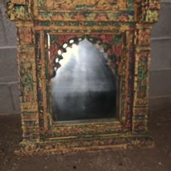 Old Carved Wood Mirror  India
