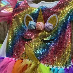 Girls Rainbow 🌈 Unicorn Tutu Outfit Dress With Unicorn Headband