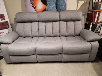 Gray Fabric Manual Reclining Sofa & Blue Reclining Loveseat