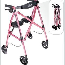 Stander Space Saver Rollator, Lightweight Folding Rolling Walker with Seat for Seniors & Adults, 4-Wheel Mobility Aid with 6-inch Wheels, Locking Brak