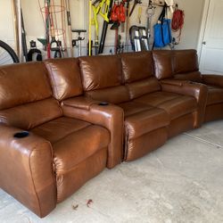 Top Grain Leather Recliner Sectional 