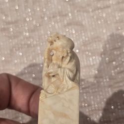 Vintage Hand-Carved Chinese Soapstone Shouxing Longevity Seal Chop Stamp