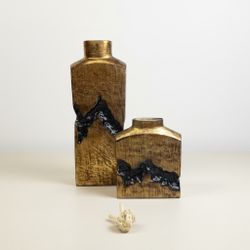 Stunning sculptural metal bronze black tree style vases