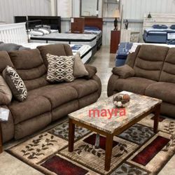 Tulen Gray,Chocolate,Mocha Reclining Living Room Set, Sofa and Loveseat,