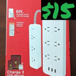 New Ultra Pro Elite 6ft Surge Protector w/ 3 USB + 6ft Extension Cord
