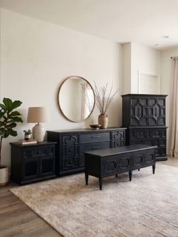 4pc Refinished Black Vintage Bedroom Dresser Set- delivery available for a fee