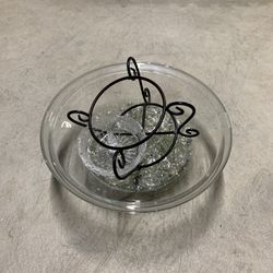 Home Decor Glass Bowl White River Rocks Black Iron Candle Stand Dish Lot