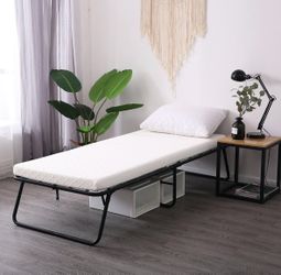 Portable Folding Bed Frame with Thick Memory Foam Mattress for Spare Bedroom & Office