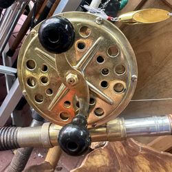 Vintage Montague Two-eye Bamboo Rod Paired With Pflueger Pakron 3178 Big Game Reel - Stunning Wall Decor