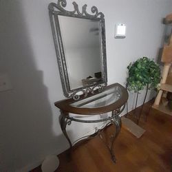 Table and mirror.