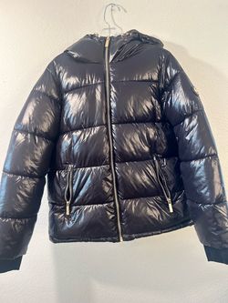 Michael Kors Black Glossy Puffer Jacket with Gold Zippers medium