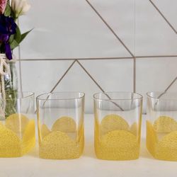 Vintage Yellow Scalloped Glassware Set - Set of 4