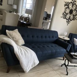 Teal Mid-Century Modern Tufted Sofa