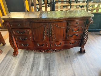 Vintage Beautiful solid wood Large dresser with marble top & nightstand