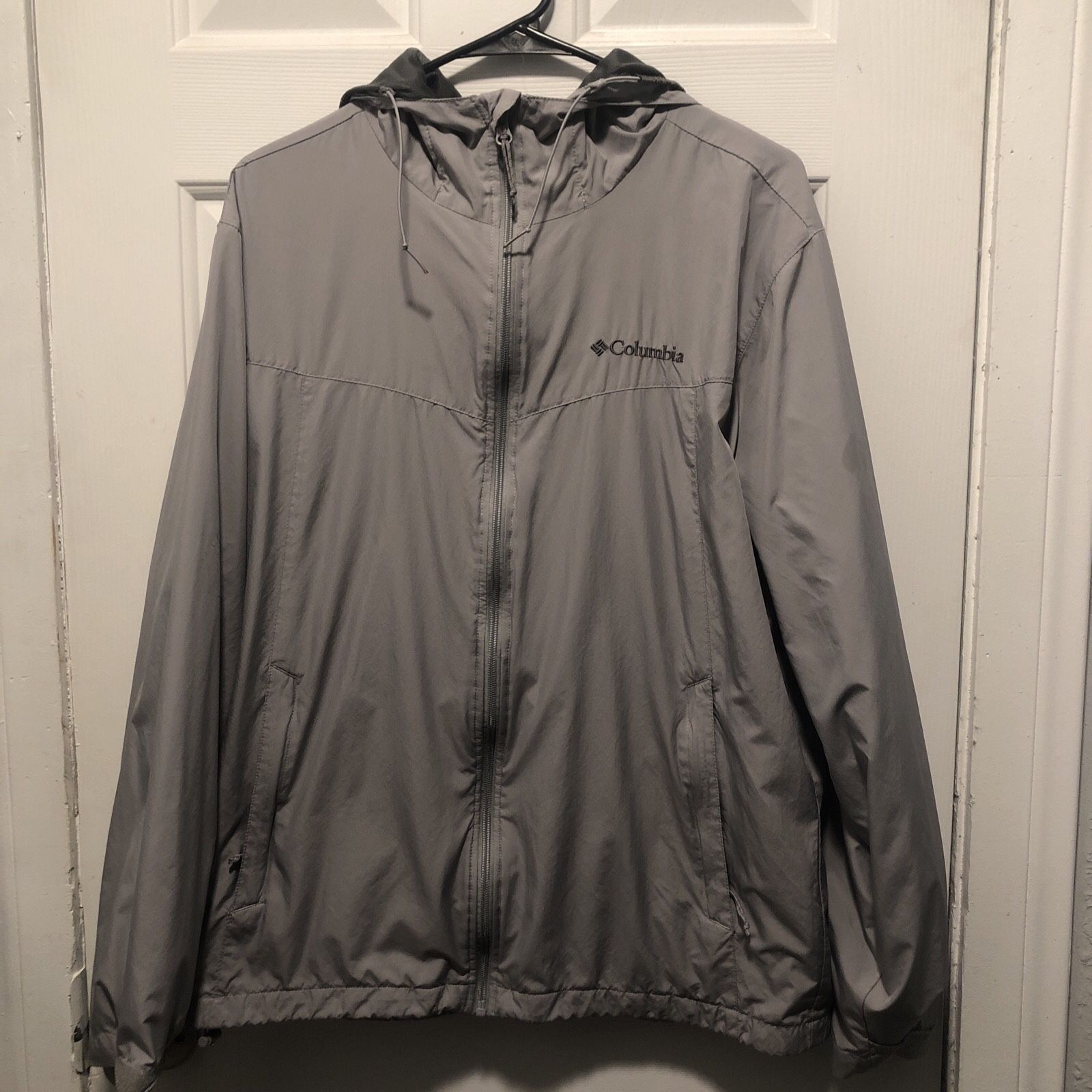 Columbia Rain Jacket Hooded Lightweight Water Resistant Gray Sz Medium