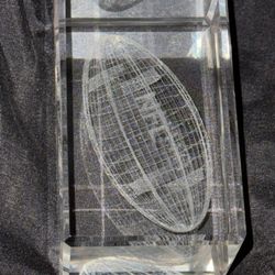 Vintage Holographic Etched NFL Football Paperweight Glass Collectible Fragile US