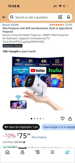 Mini Projector with Wifi and Bluetooth, Built-in Apps,Movie Projector