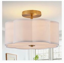 13" White Semi Flush Mount Ceiling Light, Petal shaped 3 light bulbs