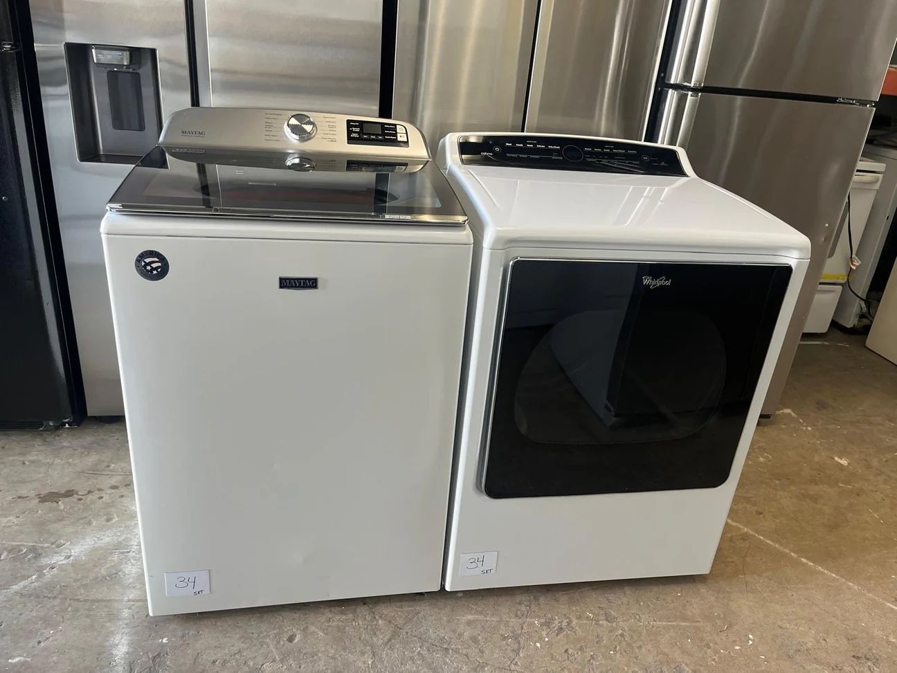 MAYTAG SMART TOP LOAD WASHER WITH EXTRA POWER - 5.3 CU. FT. AND WHIRLPOOL 8.8 CU.FT TOP LOAD HE ELECTRIC DRYER WITH INTUITIVE TOUCH CONTROLS, STEAM RE