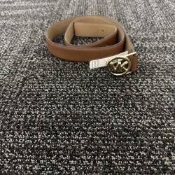 New Michael Kors Brown LEATHER MK Logo Buckle Belt Size M