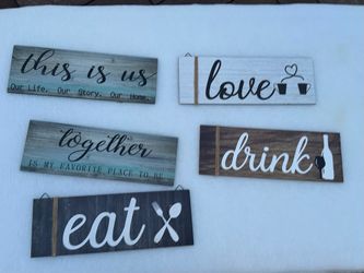 Set of 5 Rustic Wooden Kitchen / Dining Wall Signs Decor