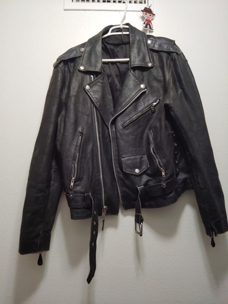 Vintage Old School Biker Leather Jacket I Do Believe It Is Lambskin Leather And As Old As It Is It Is In Very Good Condition I Really Have Never Worn