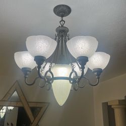 4 Mediterranean / Spanish Revival – Oil-Rubbed Bronze Ceiling Lamps/chandeliers with Frosted Glass