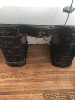 Rustic Antique Desk 29” h x 19 w. Free glass